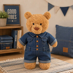 Large Bartholomew Bear & 16" Plush Clothes Outfit - Blue Denim Jumpsuit